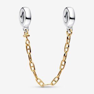 Women's 14k Gold Plating Sterling Silver Safety Chain Charms Memories Bracelet